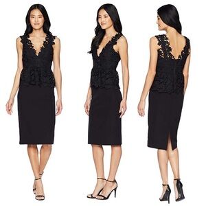 Bardot Black Valencia Peplum Lace Pencil Dress
